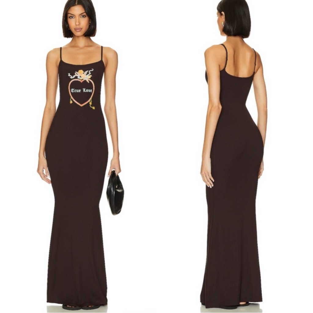 New Boys Lie Head Over Heals Dark Chocolate Brown Ribbed Maxi Dress Xs True Love